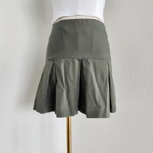 Vintage Y2K Olive Green Pleated Drop Waist Mini Skirt Mid Rise Side Zip 0 2